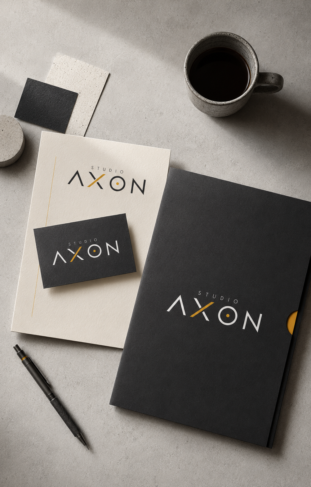 Aplicações da identidade Studio Axon
